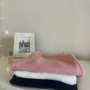 Halogen Crew Neck Ribbed Sweater Trio - Pink, White, Black